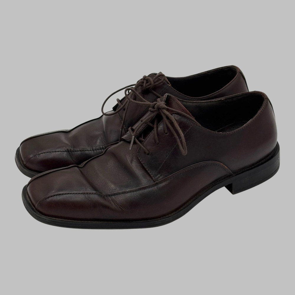 Stafford Essentials Nash Mens 8.5 M Brown Leather Square Toe Derby Dress Shoes - Picture 4 of 8